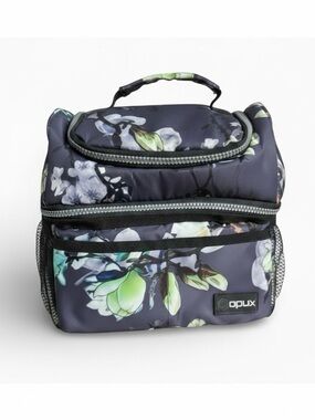 OPUX Insulated Lunch Cooler Bag Floral Gray Picnic Work Tote Travel Food Bag